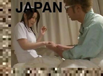 Japanese nurse drops her panties to be licked and dicked by a patient