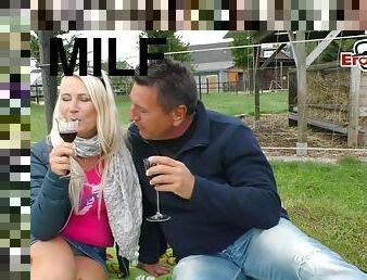 Gernan blonde milf at outdoor sex on farm