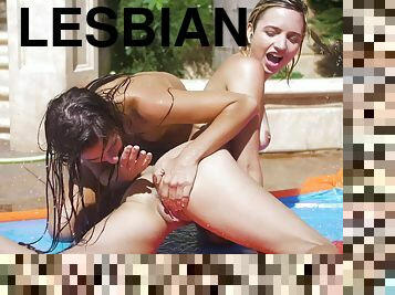 al-aire-libre, coño-pussy, lesbiana, besando, jóvenes18, húmedo