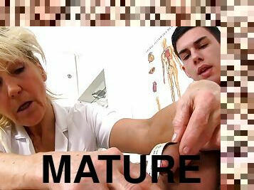 Bertina mature nurse examines and sucks on a younger guy