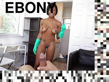 Round ass ebony Sarai Minx loves cleaning naked and enjoys having sex