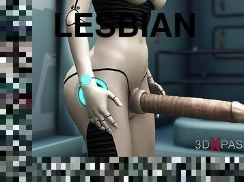 Alien lesbian sex in sci-fi lab. Female android plays with an alien