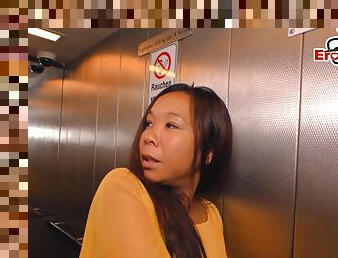 German asia milf wife seduced for cheating in lift