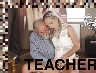 Old geography teacher fucks slutty blonde in various sex poses