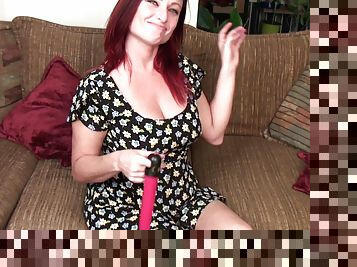 Kinky redhead mature Sandi Lymm opens her legs to masturbate