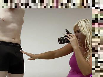 Blonde photographer enjoys stoking dick of her client - Donna Mills