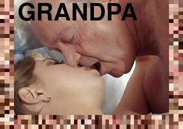 Grandpa puts his dick inside teen pussy