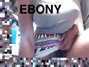 Ebony masturbates her hairy wet pussy