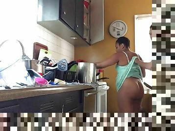 Standing fucked a fat ass black woman in the kitchen