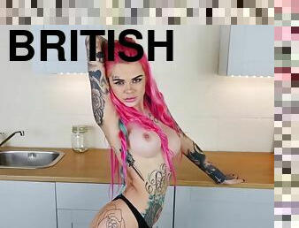 Tatted up British teen Harley Bee getting naked