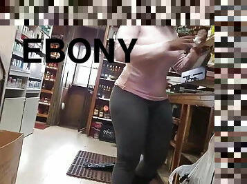 Big ebony ass in drink store