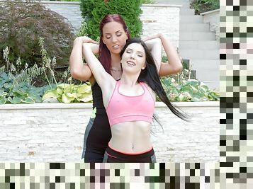Amazing lesbian sex between fit yoga babes Lien Parker and Mia Evans