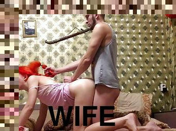 Boyfriend gets lucky by fucking his redhead GF when his wife is not home