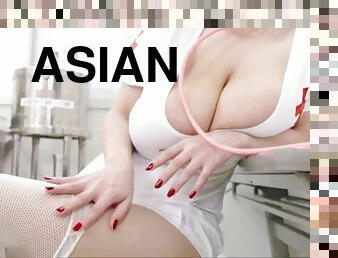 Sexy Asian nurse with huge natural tits