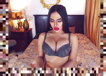 Busty shemale with exotic beauty tried to seduced her viewers on free live show.