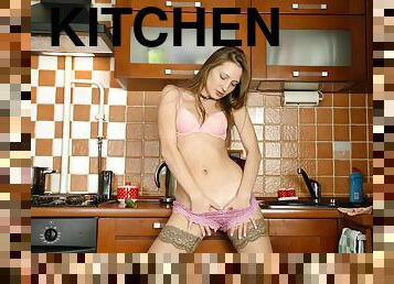 Alexa Mood took her panties off and fucked herself in the kitchen