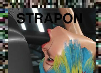 Sci-fi female android fucks a horny girl with a strapon in the spaceship