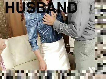 Happy husband fucks wife and her girlfriend