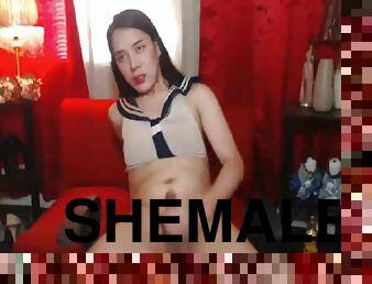 Cute shemale babe with white complexion and slim body  trying to seduce viewers