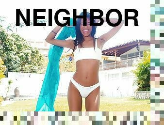 Fabulous model Karin Torres teases her neighbor in the back yard