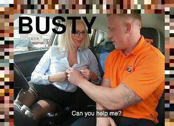 Busty blonde Louise Lee pleasures the driving school instructor