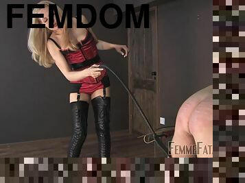 Mistress Eleise de Lacy tortures her male slave with spanking