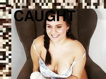 Curvy college teen caught masturbating to porn