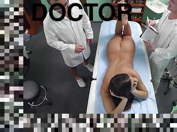 Horny nurse Mea Melone gets fucked by two doctors in a short time