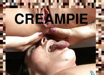 Ashli Orion and Katie Summers anal creampie eating threesome with dripping asscum