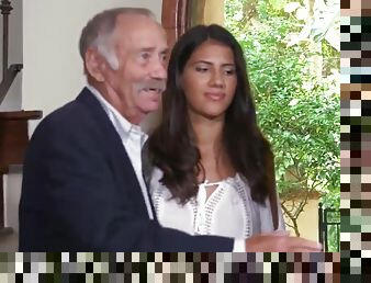 Mexican beauty fucks with old man