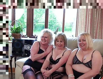 Three mature ladies feel so horny they all ride one hard cock