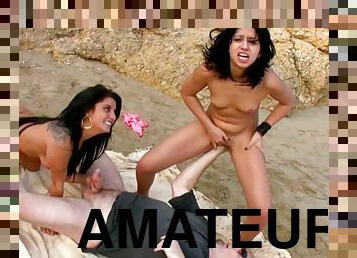 amateur, babes, fellation, maison, plage, trio