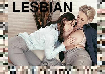 Two business ladies Aidra Fox and Dee Williams having lesbo sex