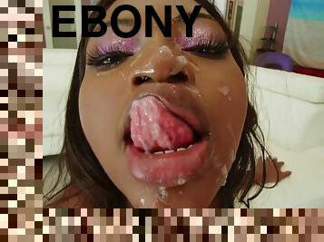 Ebony babe Noemie Bilas strips and gets fucked by a white dude