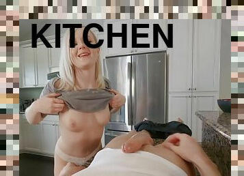 Beautiful blonde Natalia Queen gets her cunt banged in the kitchen