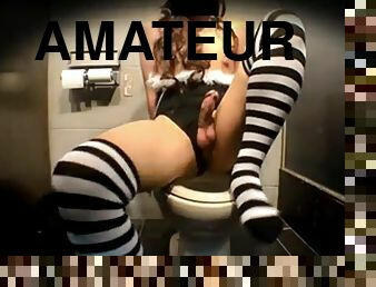 Amateur Japanese CD masturbates  in public toilet