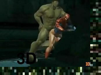 Big muscular Hulk gets to fuck Spider Man in his tight ass