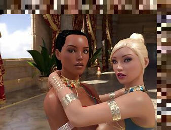 Ebony and blonde futanari babes entertaining the Egyptian princess