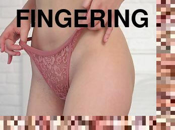 Beautiful bombshell Julia Swonk masturbates using her fingers only