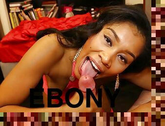 sexy ebony Yasmine de Leon is the real queen of a blowjob on the floor