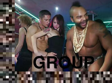 horny dude enjoys good blowing and group sex in the night club