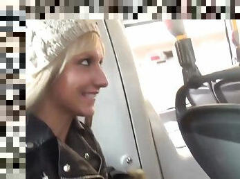 Nice blond teen sucking dick and fucking in public bus