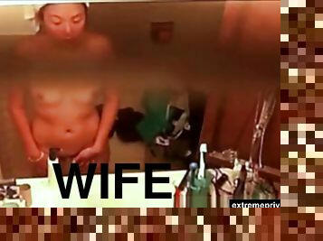 My small breasted wife(philippines) unaware of the hidden camera in our bathroom.