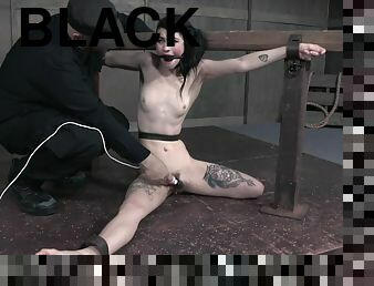 Goth black haired teen in a dress Lydia Black tied up and humiliated