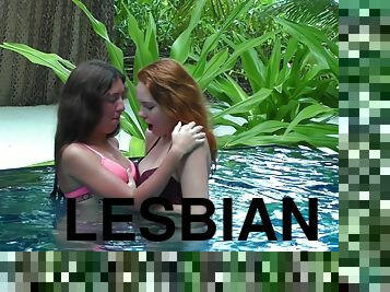 Lesbian fuck by the pool is the best sex activity for horny bomb Candy