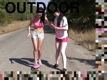 Outdoor sporty lesbian intercourse with Daphne and Nicole Love