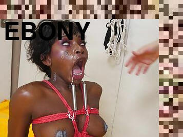 Ebony kinky slut Noemie Bilas suspended in mid air and throated messy