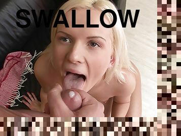 Blonde babe Sophie Bice gets ass fucked and swallows cum