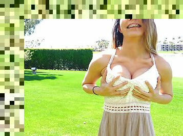 Outdoor public pussy and tits exposure from bombshell babe Alyssa