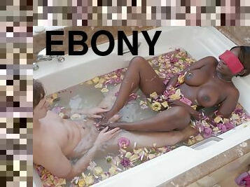 Curvy ebony Osa Lovely gets a surprise fuck and cum in the bathtub